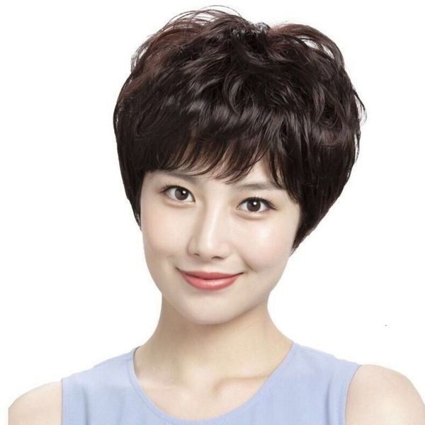 aged and old middle female round face short curly oblique bangs high temperature silk mother wig set real hair, Black
aged and old middle female round face short curly oblique bangs high temperature silk mother wig set real hair, Black