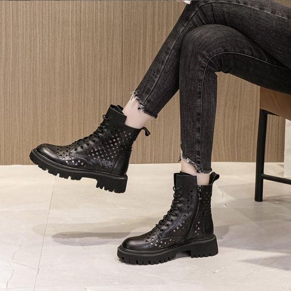 boots summer womens genuine leather england trendy hollow breathable motorcycle ankle round toe high woman shoes, Black
boots summer womens genuine leather england trendy hollow breathable motorcycle ankle round toe high woman shoes, Black