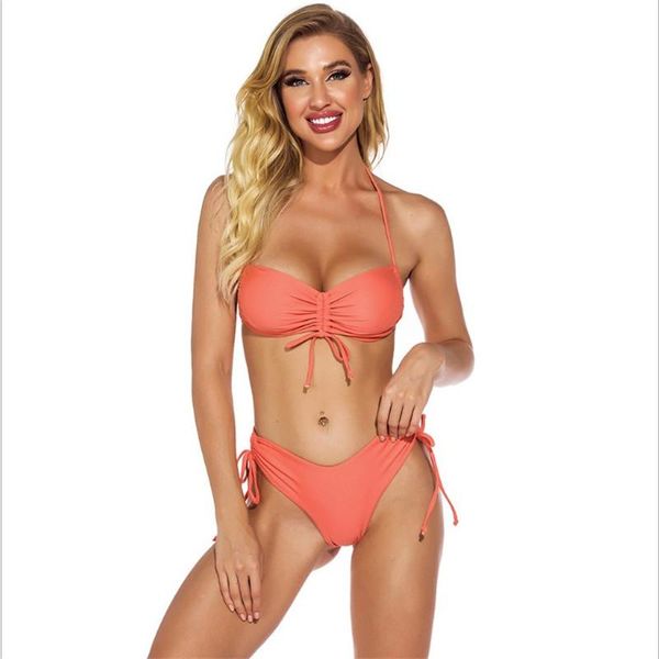 women's swimwear 2021 swimsuit halter strap drawstring solid color split feminine bikini, White;black
women's swimwear 2021 swimsuit halter strap drawstring solid color split feminine bikini, White;black