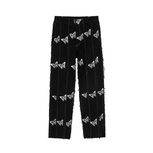 men reflective butterfly printed worn style streetwear hip hop loose casual straight pants male high street harajuku trousers men's, Black
men reflective butterfly printed worn style streetwear hip hop loose casual straight pants male high street harajuku trousers men's, Black