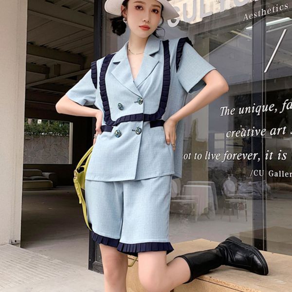 women's tracksuits summer 2 female ensemble double breasted blazer + broad leg shorts vintage suits two garments english style suit pan, Gray
women's tracksuits summer 2 female ensemble double breasted blazer + broad leg shorts vintage suits two garments english style suit pan, Gray