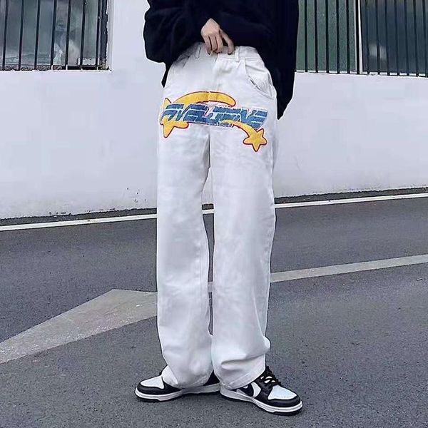 men's pants harajuku stars and color letter embroidery straight mens high street retro oversize vibe style couple trousers, Black
men's pants harajuku stars and color letter embroidery straight mens high street retro oversize vibe style couple trousers, Black