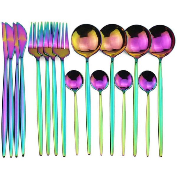 dinnerware sets 16pcs luxury cutlery set rainbow stainless steel tableware fork knife spoon dinner silverware with gift box
dinnerware sets 16pcs luxury cutlery set rainbow stainless steel tableware fork knife spoon dinner silverware with gift box