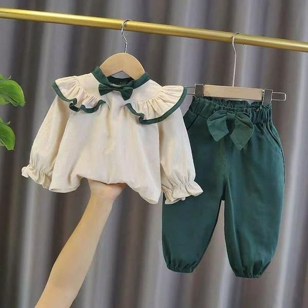 clothing sets spring & autumn kids baby girl long-sleeved trousers suit solid color ruffles shirt bowknot elastic long pants 2pcs set, White
clothing sets spring & autumn kids baby girl long-sleeved trousers suit solid color ruffles shirt bowknot elastic long pants 2pcs set, White