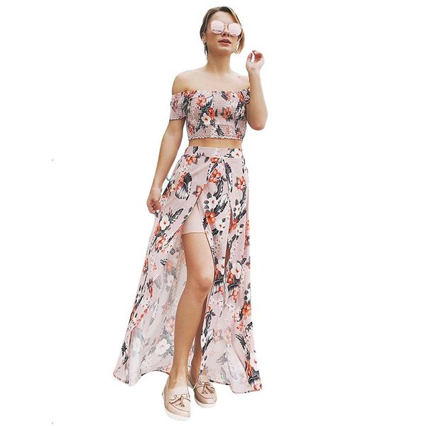 two piece dress 2pcs summer floral print women sets slash neck short t-shirt vest + high waist split lady skirt l, White
two piece dress 2pcs summer floral print women sets slash neck short t-shirt vest + high waist split lady skirt l, White