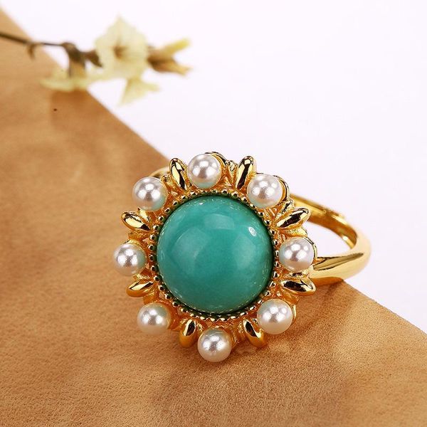 cluster rings unice vintage 925 sterling silver natural green gemstone turquoise sun flower pearls resizable for women fine jewelry, Golden;silver
cluster rings unice vintage 925 sterling silver natural green gemstone turquoise sun flower pearls resizable for women fine jewelry, Golden;silver