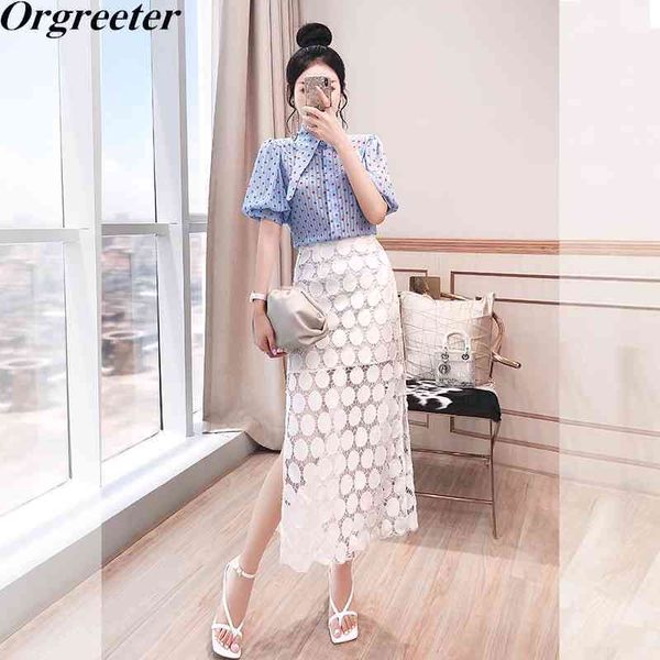 temperament office ladies shirt lace skirt 2pcs set women cute puff sleeve dot + hollow out long suits 210525, White
temperament office ladies shirt lace skirt 2pcs set women cute puff sleeve dot + hollow out long suits 210525, White