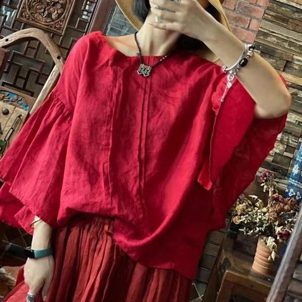 women's blouses & shirts johnature linen o-neck vintage women pullover autumn three quarter flared sleeve 2021 loose retro red, White
women's blouses & shirts johnature linen o-neck vintage women pullover autumn three quarter flared sleeve 2021 loose retro red, White