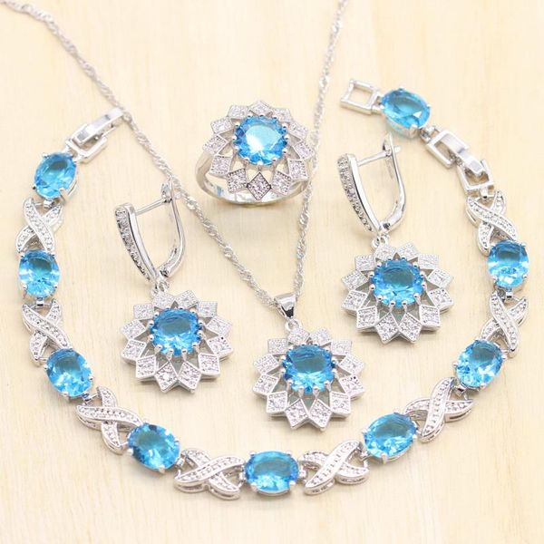 earrings & necklace women wedding silver color jewelry sets light blue pendant rings bracelet for cocktail party
earrings & necklace women wedding silver color jewelry sets light blue pendant rings bracelet for cocktail party