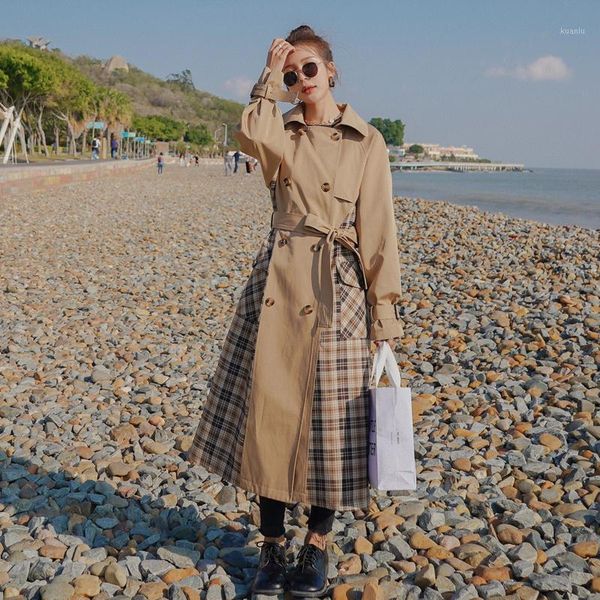 women's trench coats women coat long double-breasted plaid patchwork with belt spring fall windbreaker lady duster female outerwear, Tan;black
women's trench coats women coat long double-breasted plaid patchwork with belt spring fall windbreaker lady duster female outerwear, Tan;black