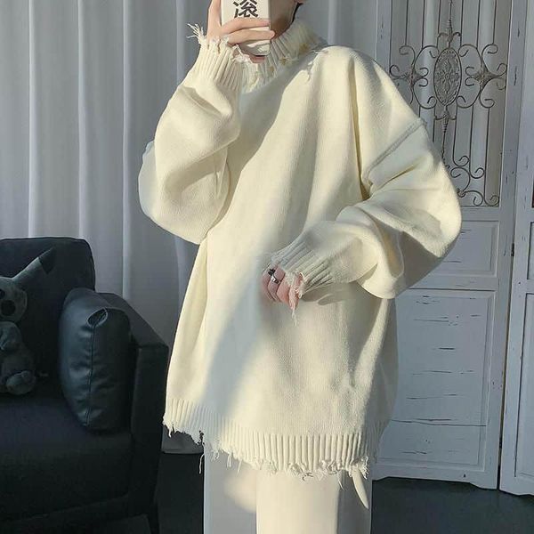 women's sweaters for men and women, ripped edges, irregular frayed sweaters, couples trend, loose half high collar autumn winter, White;black
women's sweaters for men and women, ripped edges, irregular frayed sweaters, couples trend, loose half high collar autumn winter, White;black