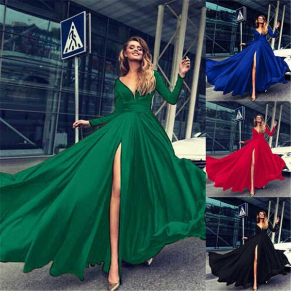 casual dresses women v neck long sleeve formal ball prom gown party evening dress, Black;gray
casual dresses women v neck long sleeve formal ball prom gown party evening dress, Black;gray