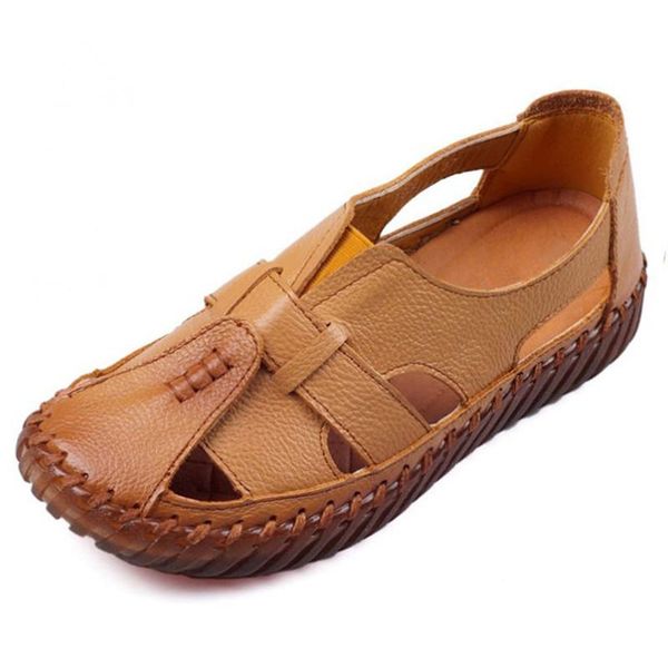 women's sandals 2021 summer genuine leather handmade ladies shoe soft women flats retro style mother shoes, Black 
women's sandals 2021 summer genuine leather handmade ladies shoe soft women flats retro style mother shoes, Black