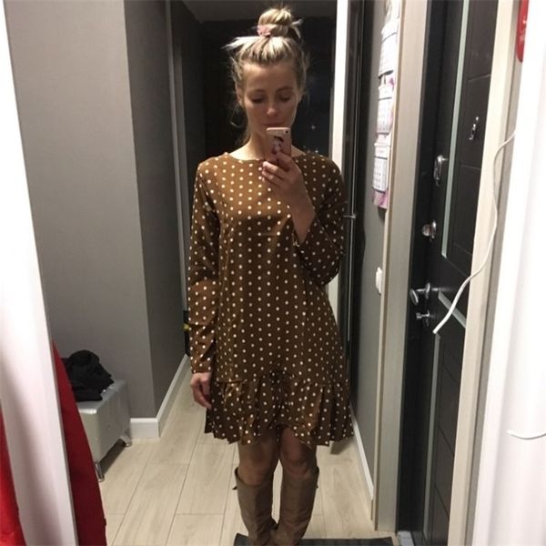 women autumn fashion polka dot chiffon long sleeve o neck ruffle female casual yellow dress 2021 retro vestido mujer, Black;gray
women autumn fashion polka dot chiffon long sleeve o neck ruffle female casual yellow dress 2021 retro vestido mujer, Black;gray