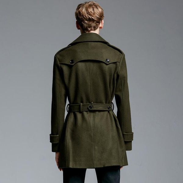 men's wool & blends brand europe winter coat for mens latest british style loose woolen outwear business man army green overcoat 6xl, Black