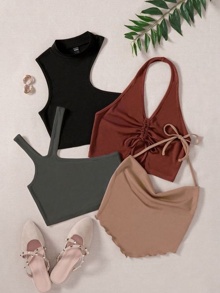 4pcs rib-knit y1ed#, White
4pcs rib-knit y1ed#, White