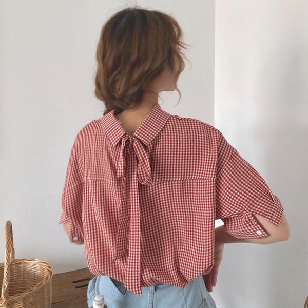 women's blouses & shirts harajuku summer plaid women wear korean version baggy lattices back ties short sleeved blouse casual femaleshi, White
women's blouses & shirts harajuku summer plaid women wear korean version baggy lattices back ties short sleeved blouse casual femaleshi, White