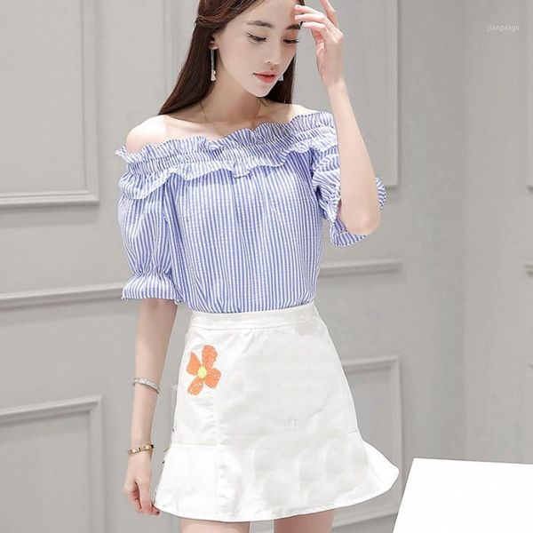 women's blouses & shirts blue striped shirt blouse slash collar women elegant elastic strapless streetwear summer short sleeve top, White
women's blouses & shirts blue striped shirt blouse slash collar women elegant elastic strapless streetwear summer short sleeve top, White