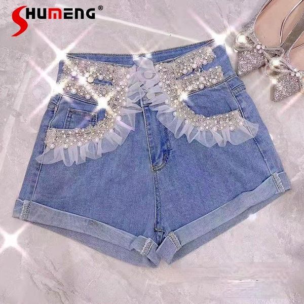 summer pocket diamond embroidered beaded lace patchwork jeans high waist slimming denim shorts for women women's, Blue
summer pocket diamond embroidered beaded lace patchwork jeans high waist slimming denim shorts for women women's, Blue