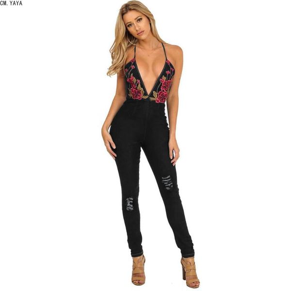 women's jumpsuits & rompers cm.yaya autumn backless embroidery sleeveless strap outfits v neck empire skinny denim fashion nightclub 89, Black;white
women's jumpsuits & rompers cm.yaya autumn backless embroidery sleeveless strap outfits v neck empire skinny denim fashion nightclub 89, Black;white