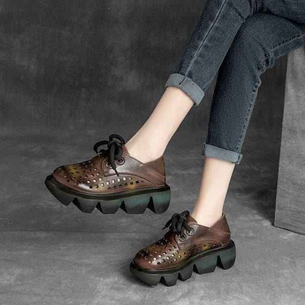 leather shoes summer women high heels wedge pumps hollow out casual brown genuine handmade brand thick dress, Black
leather shoes summer women high heels wedge pumps hollow out casual brown genuine handmade brand thick dress, Black