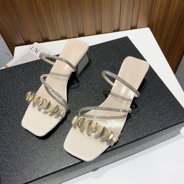 women's slippers outdoor 2021 summer temperament rhinestone beach square heel sandals sandalias mujer, Black
women's slippers outdoor 2021 summer temperament rhinestone beach square heel sandals sandalias mujer, Black