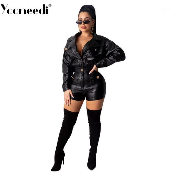 women's jumpsuits & rompers yooneedi 2021 spring design women pu playsuits color solid turn-down collar full sleeve ladies ym8630, Black;white
women's jumpsuits & rompers yooneedi 2021 spring design women pu playsuits color solid turn-down collar full sleeve ladies ym8630, Black;white