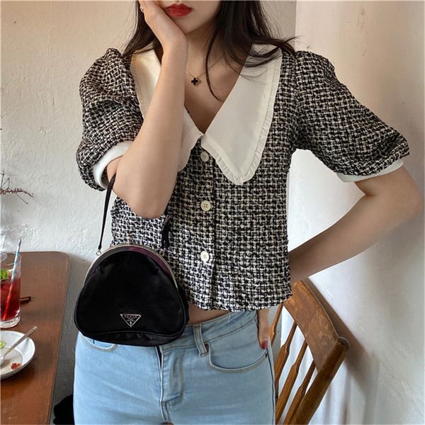 dress woolen spinning loose color-hit waist elegance high street sweet short sleeve casual chic women shirts, White
dress woolen spinning loose color-hit waist elegance high street sweet short sleeve casual chic women shirts, White