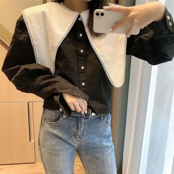 women's blouses & shirts zxqj women 2021 fashion oversized doll collar vintage lamb leg sleeve female chic, White
women's blouses & shirts zxqj women 2021 fashion oversized doll collar vintage lamb leg sleeve female chic, White