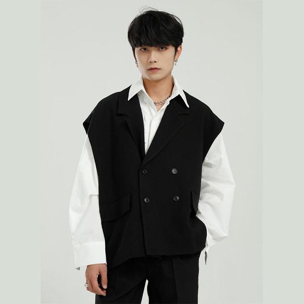 men double breasted casual loose suit vest male women streetwear oversize sleeveless blazers waistcoat coat men's vests, Black;white
men double breasted casual loose suit vest male women streetwear oversize sleeveless blazers waistcoat coat men's vests, Black;white