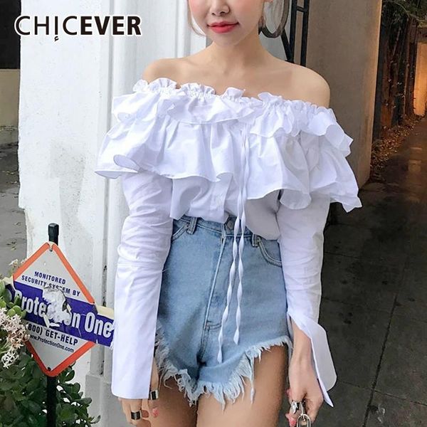 women's blouses & shirts chicever summer elegant solid blouse patchwork ruffles slash neck off shoulder long sleeve female shirt korean, White
women's blouses & shirts chicever summer elegant solid blouse patchwork ruffles slash neck off shoulder long sleeve female shirt korean, White