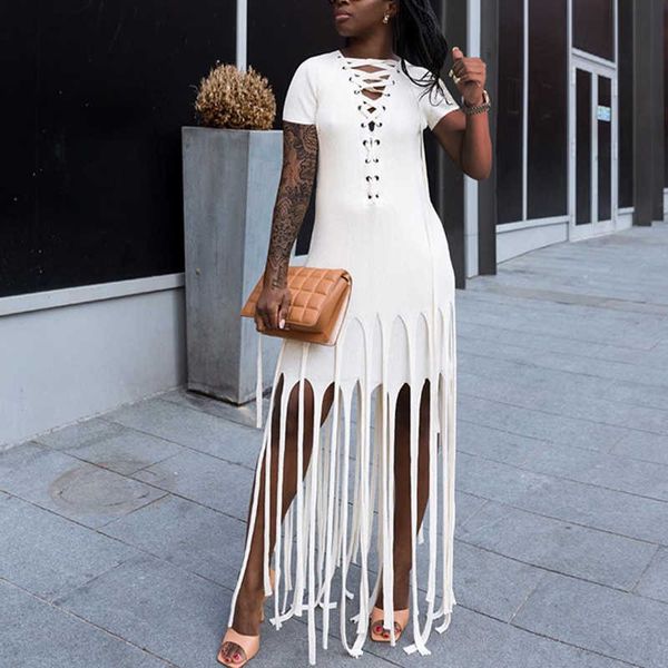 short sleeve lace up front dress tassel design chic summer dresses 210702, Black;gray
short sleeve lace up front dress tassel design chic summer dresses 210702, Black;gray