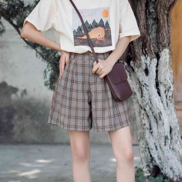 silm casual all-match soft plaid design shorts summer loose wide leg ropa mujer sweet fresh preppy style bottoms 210525, White;black