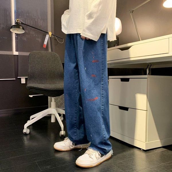 men's jeans 2021 baggy homme classic cargo pocket blue color straight paint dot printing wide leg pants biker denim trousers
men's jeans 2021 baggy homme classic cargo pocket blue color straight paint dot printing wide leg pants biker denim trousers