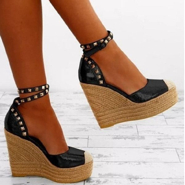 dress shoes women platform sandals summer espadrille gladiator high heels wedges rivet ankle strap ladies pumps big size, Black
dress shoes women platform sandals summer espadrille gladiator high heels wedges rivet ankle strap ladies pumps big size, Black