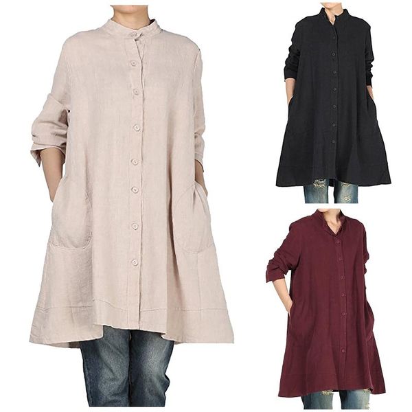 women's trench coats 2021 autumn and winter single-breasted stand collar long-sleeved cotton linen jacket dress, Tan;black
women's trench coats 2021 autumn and winter single-breasted stand collar long-sleeved cotton linen jacket dress, Tan;black