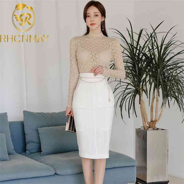 summer 2 pieces set women korean slim lace long sleeve shirts + high waist sheath pencil skirts office lady skirt suit 210506, White
summer 2 pieces set women korean slim lace long sleeve shirts + high waist sheath pencil skirts office lady skirt suit 210506, White