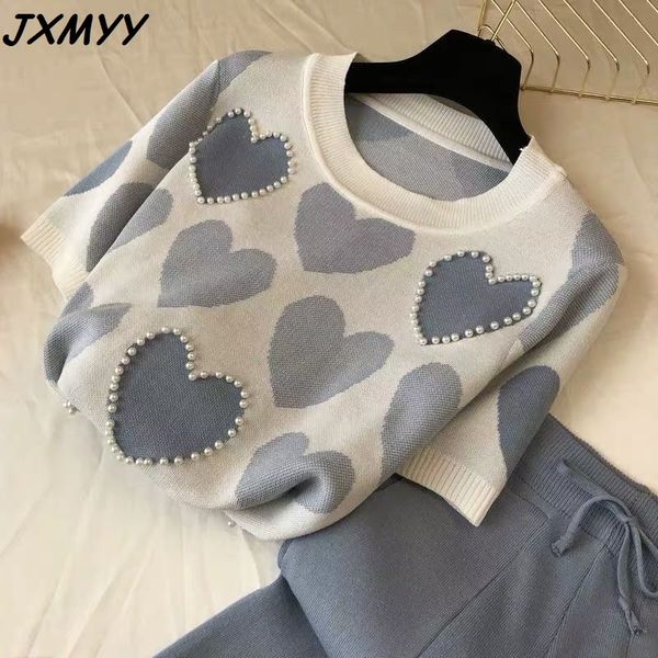 new arrival beaded heart shape short-sleeved sweater + elastic waist pants women sweet 2pcs suit ladies summer clothing set 210412, White
new arrival beaded heart shape short-sleeved sweater + elastic waist pants women sweet 2pcs suit ladies summer clothing set 210412, White