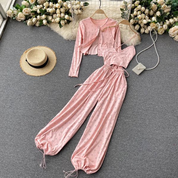 pants women spring smiley print suit backless strap long sleeve cardigan+high waist long pants three piece set, Black;white
pants women spring smiley print suit backless strap long sleeve cardigan+high waist long pants three piece set, Black;white