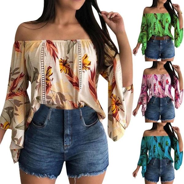 women's blouses & shirts stylish women 3/4 flared sleeve leaves print off shoulder shirt loose blouse floral ladies casual, White
women's blouses & shirts stylish women 3/4 flared sleeve leaves print off shoulder shirt loose blouse floral ladies casual, White