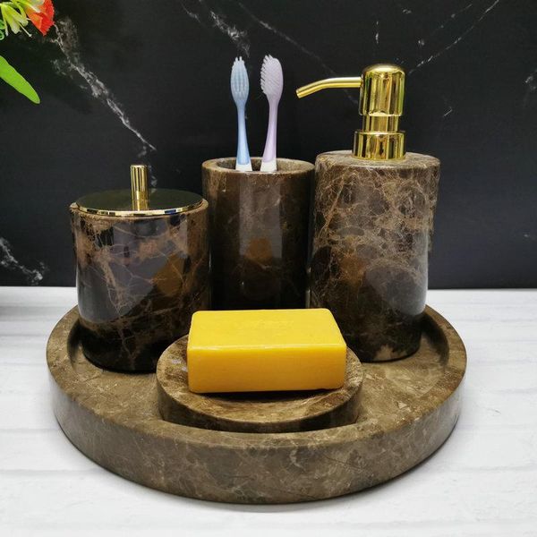 marble bathroom accessory set natural washing liquid soap dispenser mouthwash cup dish and tray bath