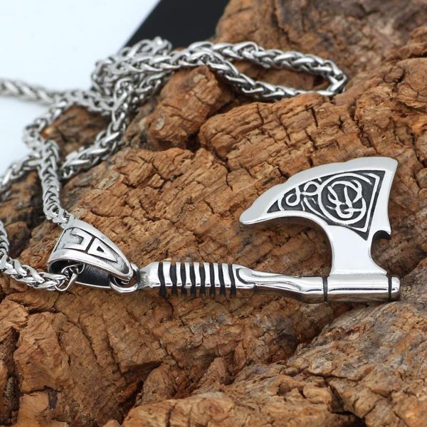 pendant necklaces nordic stainless steel rune amulet axe talisman necklace, Silver
pendant necklaces nordic stainless steel rune amulet axe talisman necklace, Silver