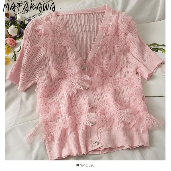 women's t-shirt matakawa t-shirts 2021 knitted tshirts women summer clothing chic 3d floral cardigan v-neck t shirt slim fit striped ts, White
women's t-shirt matakawa t-shirts 2021 knitted tshirts women summer clothing chic 3d floral cardigan v-neck t shirt slim fit striped ts, White