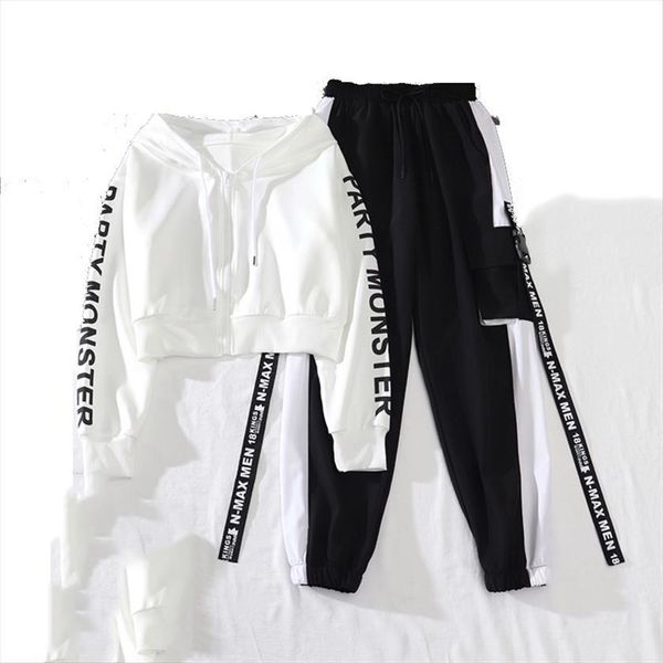 spring letter printed ribbon black womens capris cargo streetwear loose hooded 2 piece set white pullover with joggers, Black;white
spring letter printed ribbon black womens capris cargo streetwear loose hooded 2 piece set white pullover with joggers, Black;white