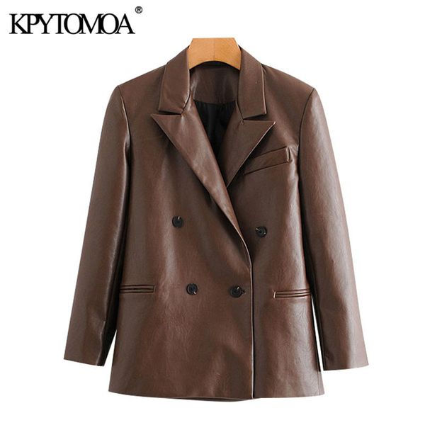 women fashion double breasted faux leather blazers coat vintage notched long sleeve female outerwear chic 210416, White;black
women fashion double breasted faux leather blazers coat vintage notched long sleeve female outerwear chic 210416, White;black