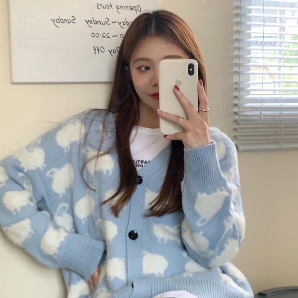 women's knits & tees spring and autumn style japanese lazy wind v-neck cardigan sweater women, White
women's knits & tees spring and autumn style japanese lazy wind v-neck cardigan sweater women, White