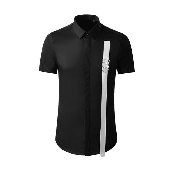 men's casual shirts metal button mens 100% cotton short sleeve male camisa masculina slim fit man, White;black
men's casual shirts metal button mens 100% cotton short sleeve male camisa masculina slim fit man, White;black