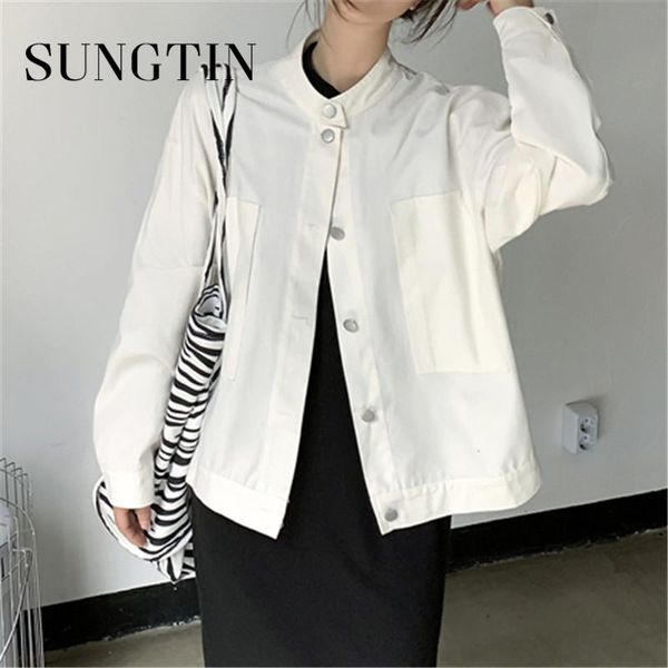 women's jackets sungtin stand collar white black vintage denim jacket women spring autumn loose casual female button jeans streetwear, Black;brown
women's jackets sungtin stand collar white black vintage denim jacket women spring autumn loose casual female button jeans streetwear, Black;brown