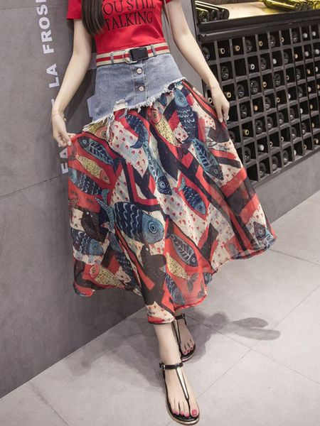 arrivals boho chiffon patchwork denim skirt with belt summer a-line tassel button flower beach long womens bottoms skirts, Black
arrivals boho chiffon patchwork denim skirt with belt summer a-line tassel button flower beach long womens bottoms skirts, Black