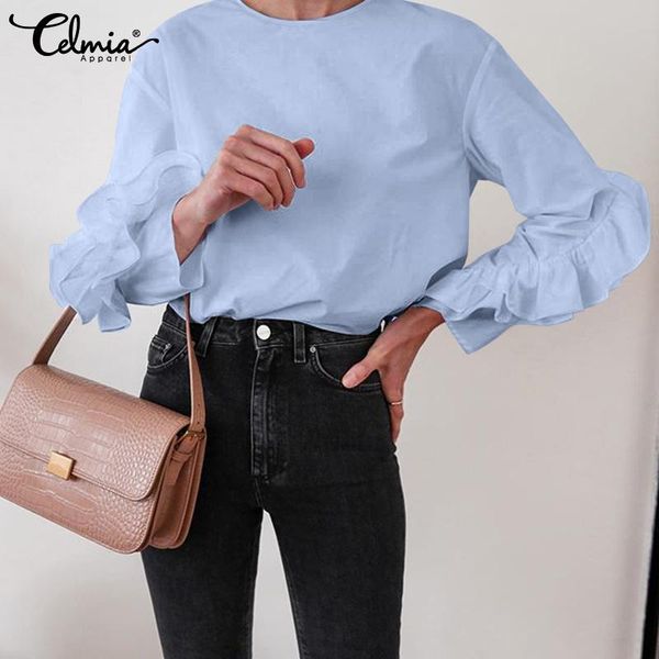 women's blouses & shirts celmia 2021 autumn fashion women long sleeve oversize ruffles stitching casual solid office blusas femininas, White
women's blouses & shirts celmia 2021 autumn fashion women long sleeve oversize ruffles stitching casual solid office blusas femininas, White